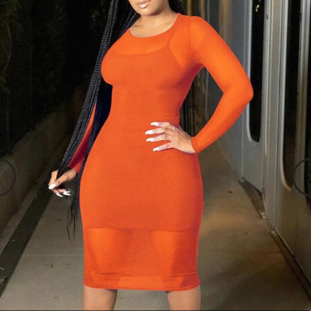 Orange mesh dress with slip